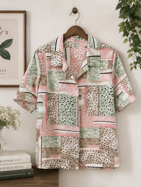 Alison Daley Tops - Rare 1980s Alison Daley Pink & Green Vintage Short-Sleeve Button Shirt